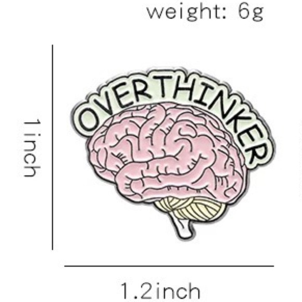 Overthinker Brain Enamel Pin Nerdy Neuro Anatomy Psychology Anxiety Metal Brooch - Picture 3 of 7